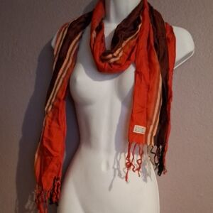 Echo Vibrant Red and Brown Striped Scarf